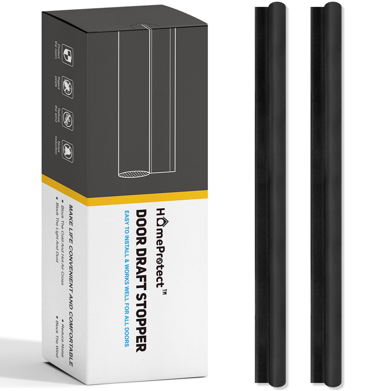 HomeProtect 2 Pack Door Draft Stopper Adjustable 36" 34" 32" 30" Door Sweep for Bottom of Doors, Front Door Draft Blocker Weather Stripping Door Seal for Interior & Exterior, Black