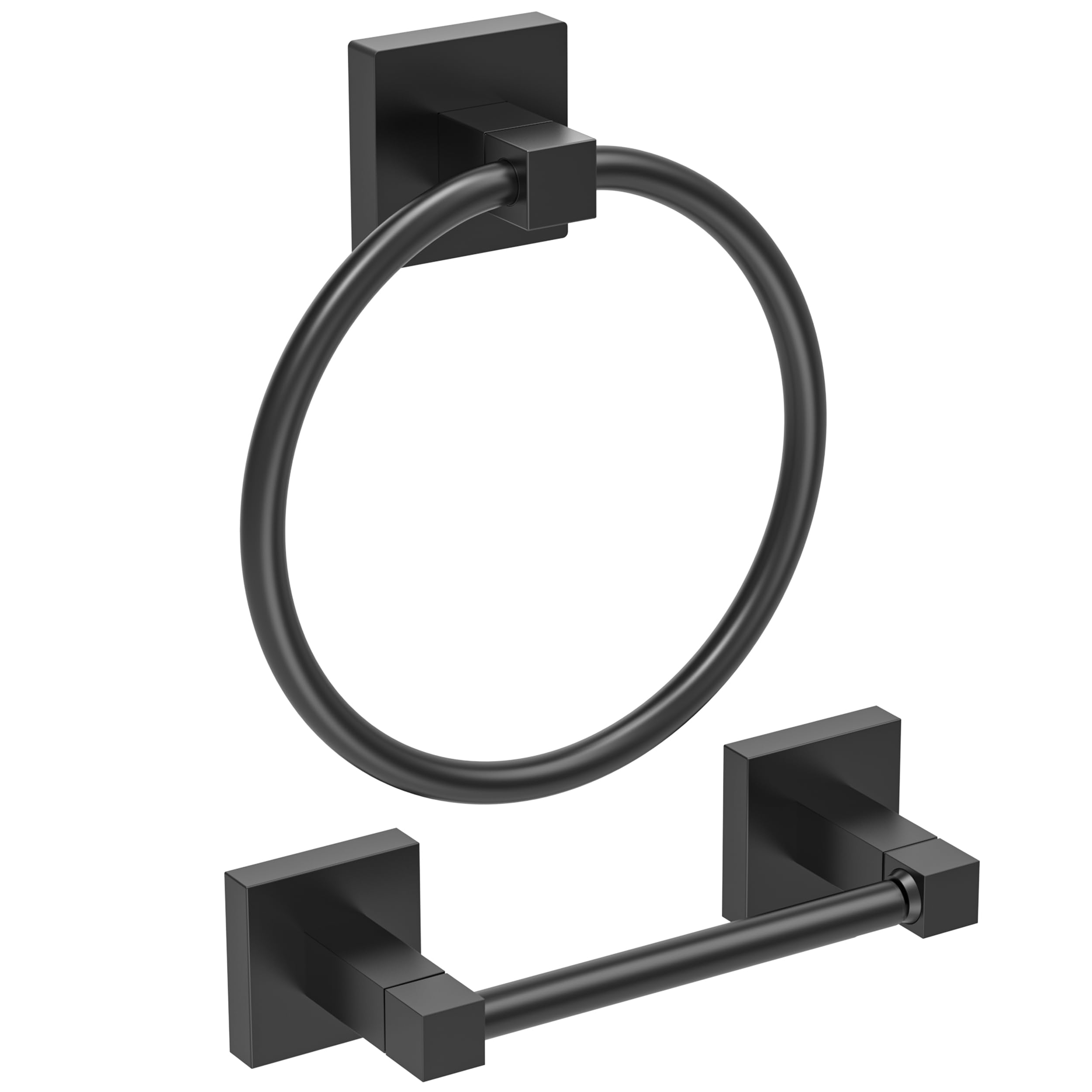 Ruacq Matte Black Toilet Paper Holder Towel Ring Bathroom Accessories Hardware Set Double Post Pivoting Toilet Roll Holder Square Stainless Steel and