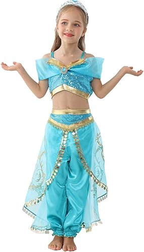 Miniatura 2 de Disfraz de jazmín para niñas y niñas, disfraz de princesa árabe, Aladdin, Halloween, cosplay, disfraz para fiesta de cumpleaños