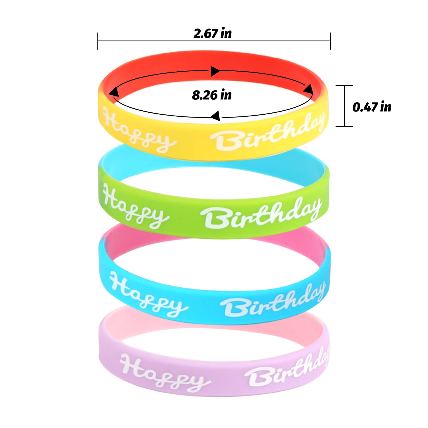 FOIMAS 24pcs Birthday Rubber Bracelet,Colored Happy Birthday Silicone Wristband for Kids Students Birthday Classroom Party Favor