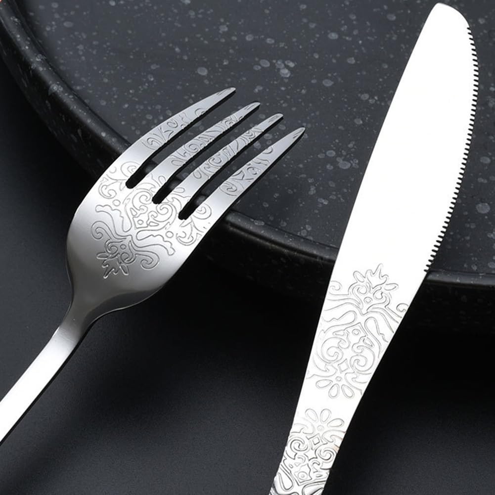 Cuberterías Juego De Cubiertos De Acero Inoxidable Dorado, Juego De Cubiertos Con Cuchillo/Tenedor/Cuchara Con Patrones, Juego De Cubiertos Para Carne De Estilo Occidental, Para Cocinas Y Restaurantes