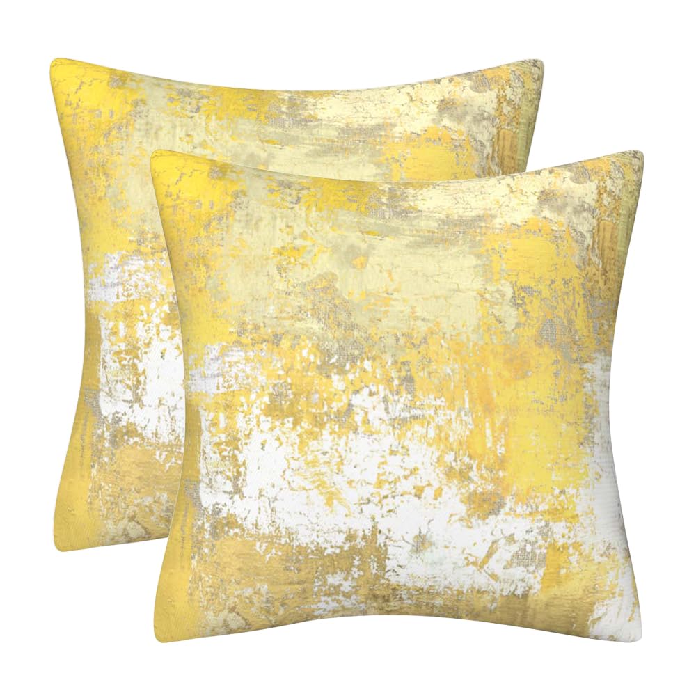 GAAFOSIPH Pack of 2 Cushion Covers Yellow 45 x 45 cm Abstract Art Pillowcase Modern Oil Painting Home Decorative Throw Pillows Cover for Bedroom Sofa Living Room — image 1