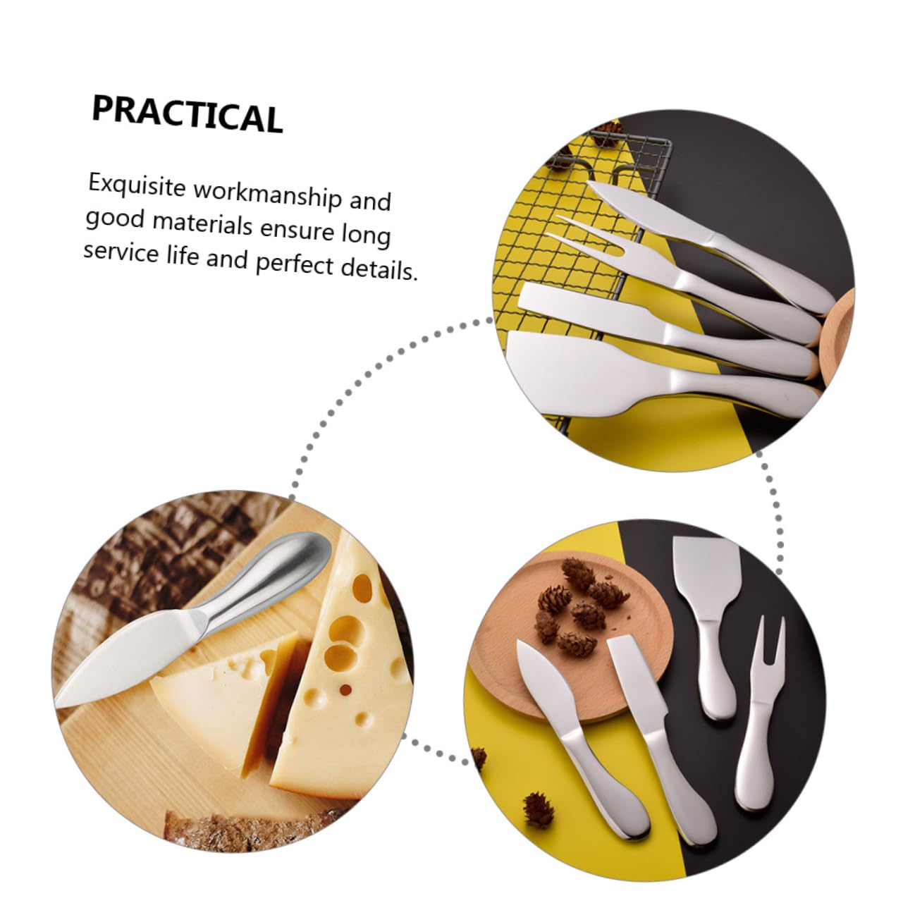 Ciieeo 4Pcs Stainless Steel Cheese Cutter Kitchen Utensils for Slicing Cheese Butter and Cake Easy to Grip Cheese Fork and Spatula for Home and Restaurant Use