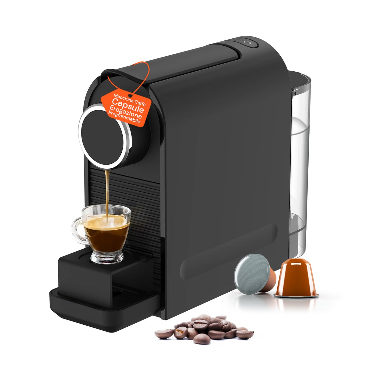 Avilia - Macchina Caffè da 1400W con Pressione 20 Bar Compatibile Capsule Standard, Serbatoio da 0,5L, Erogazione Programmabile e Spegnimento Automatico per Caffè Espresso Cremoso e Veloce Nera