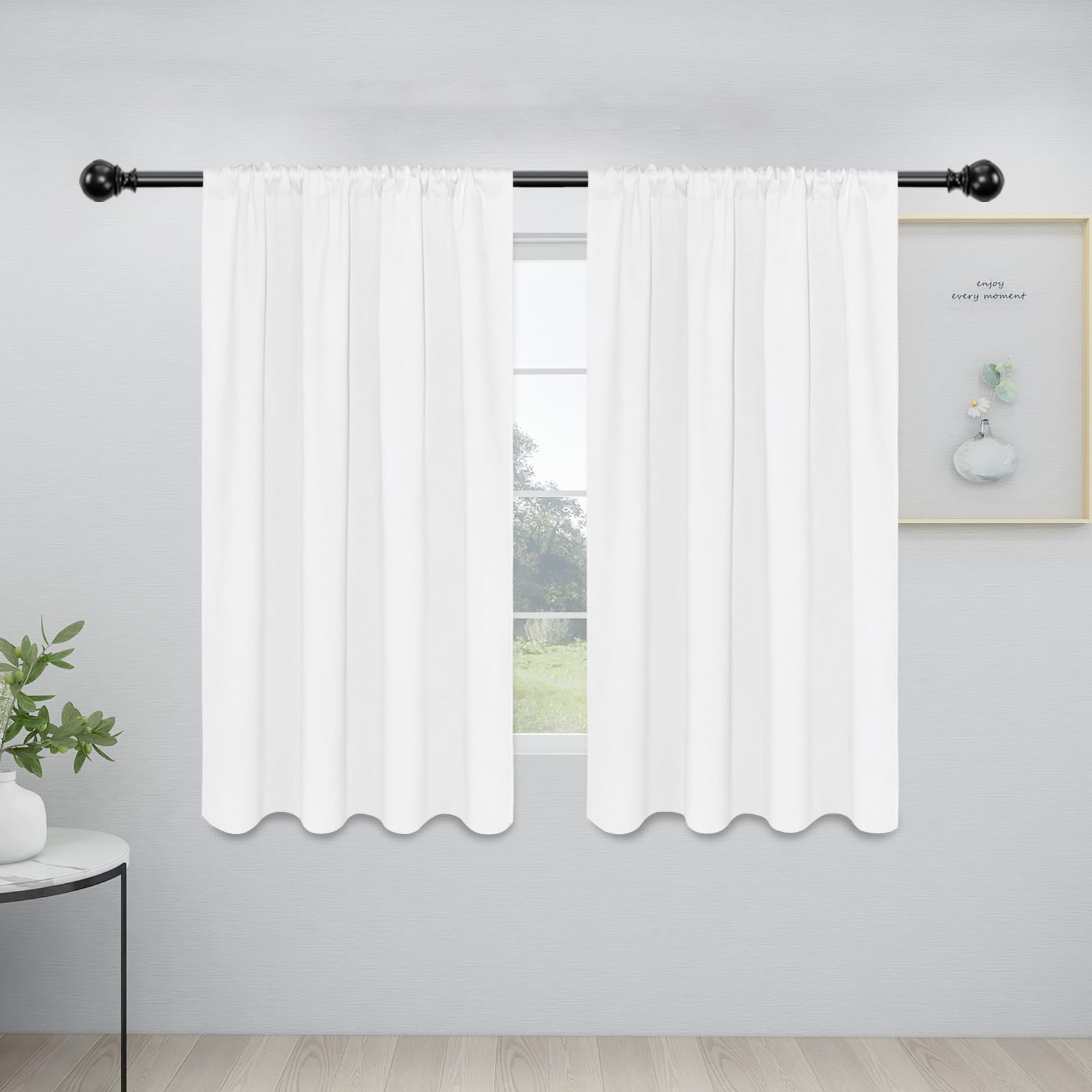 Easy-Going Rod Pocket Blackout Curtains for Bedroom, Room Darkening Window Curtains for Living Room, Thermal Insulated Noise Reduction Solid Window