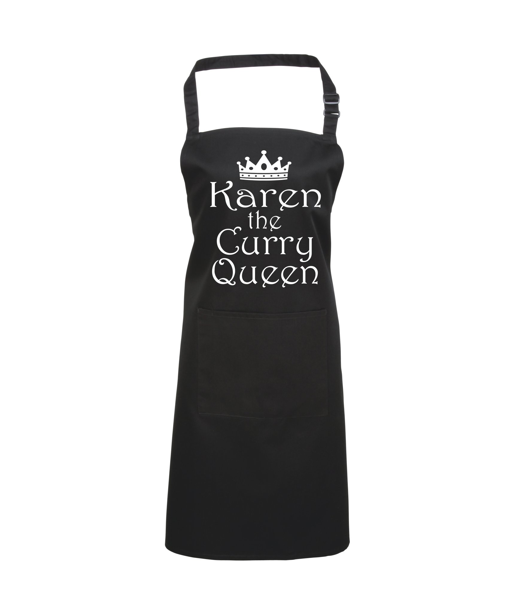 Personalised | Name | the Curry Queen Kitchen Black Apron with White Glitter Print | (Please Goto Add Gift Options Enter name in FreeGiftMessageBox or send message to seller once purchased)