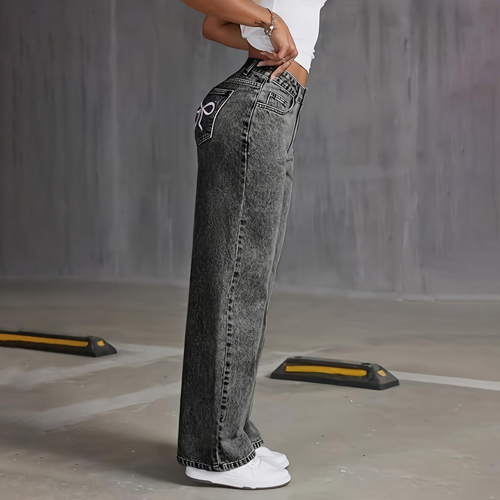 Jeans a gamba larga Y2k Hip Hop larghi a vita alta pantaloni in denim per bambini casual moda dritto slim fit streetwear scuola retrò denim pantaloni con tasca