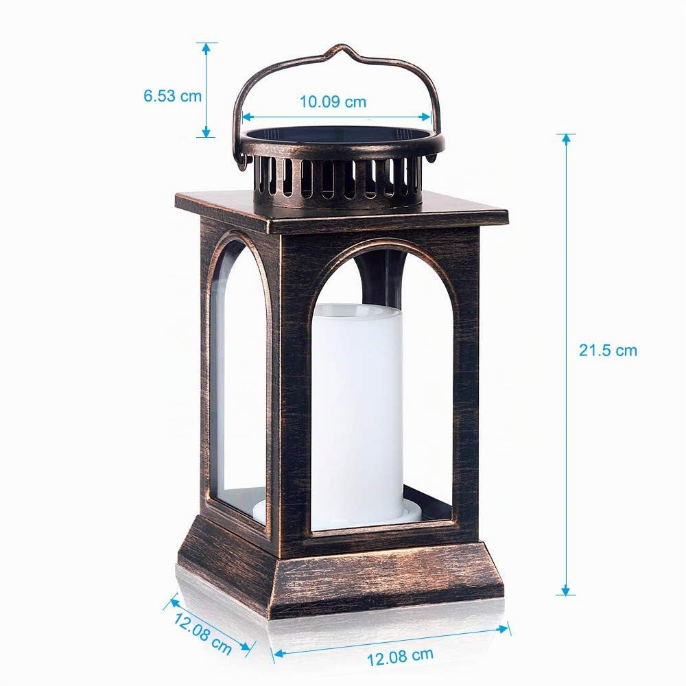 Lanterne solaire en métal, SOLARBABY Solar Flame Lights Outdoor Hanging Lantern Outdoor Waterproof Garden Lights for Garden, Patio, Pathway, Yard Decoration (Bronze, Pack de 2)