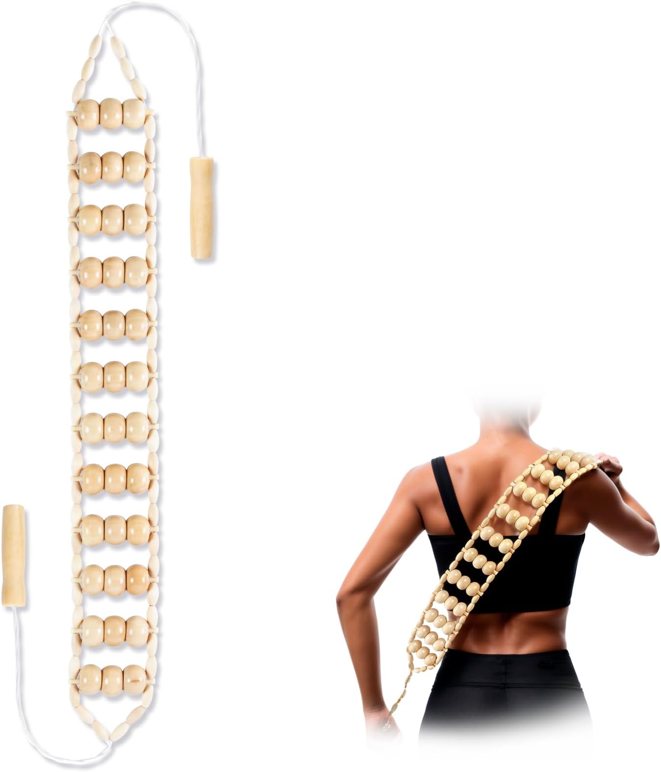 Wood Therapy Massage Tools,Back Wooden Massage Roller Rope Tool Maderoterapia Kit Professional Cellulite Massager,Self Massage Tools for Body Shaping, Contouring,Back Neck Leg Muscle Relief