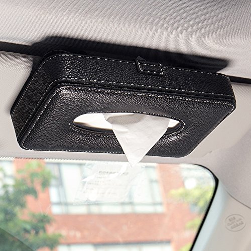Mr.Ho Luxury Black Leather Car Visor Tissue Holder Mount, Hanging Tissue Holder Case