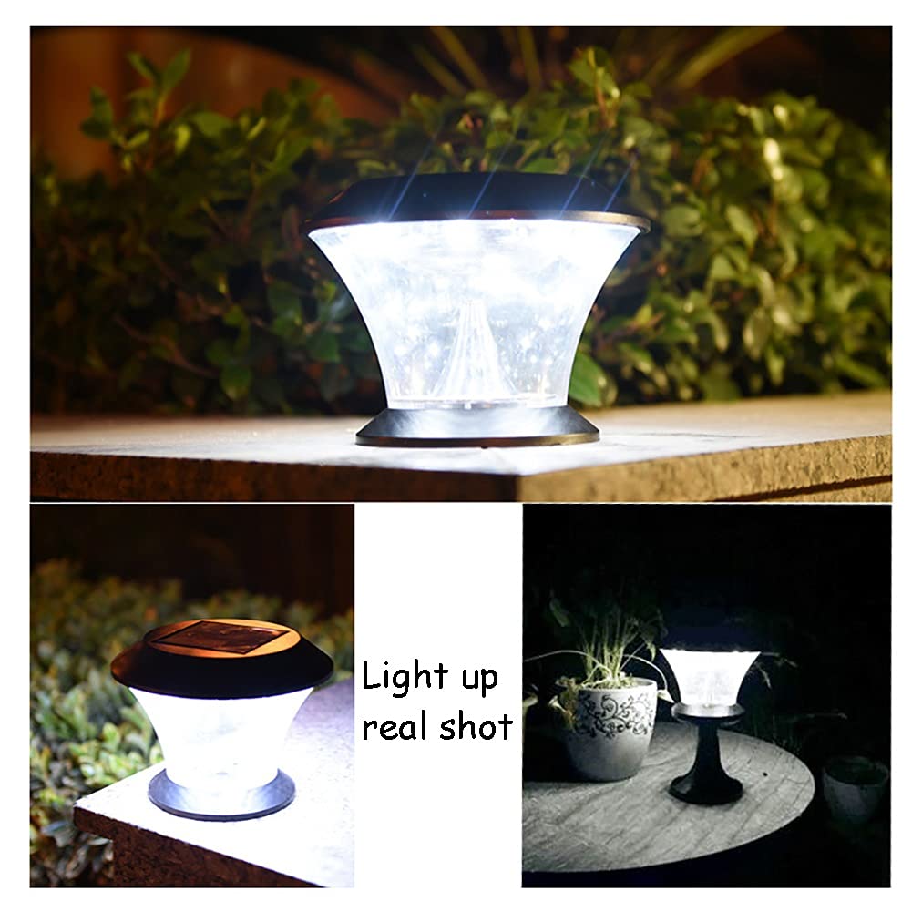 Farola Solar Impermeable LED para Jardín - Lámpara de Poste Al Aire Libre, Columna Solar con Cabeza y Valla de Madera