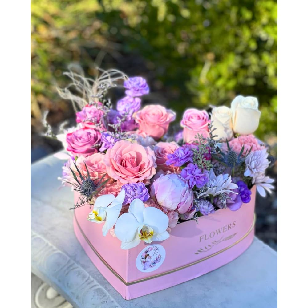 UNIKPACKAGING Set mit 3 herzförmigen Blumen/Geschenkboxen (Rosa)