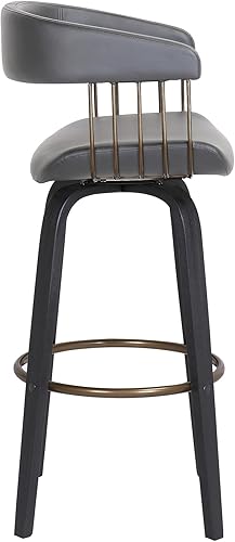 Miniatura 5 de Armen Living Topanga Taburete de bar giratorio de madera negra de 26 pulgadas de altura de mediados de siglo para encimera de isla de cocina en piel