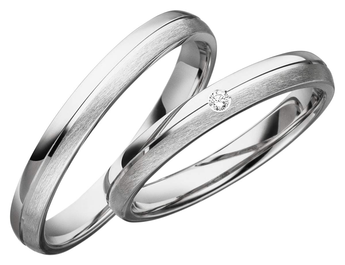 JC Trauringe 2 x Eheringe 925 Silber PAARPREIS inkl. Diamant und Gravur Ehe-ringe Verlobungs-ringe Brillant Heiraten Wedding Rings Partnerringe Platin Gold Weißgold S063