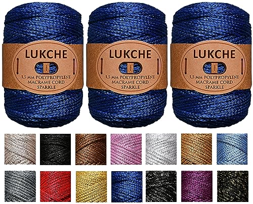 Lukche 3 Skein 1.5mm Polyester Macrame Cord - Royal Blue