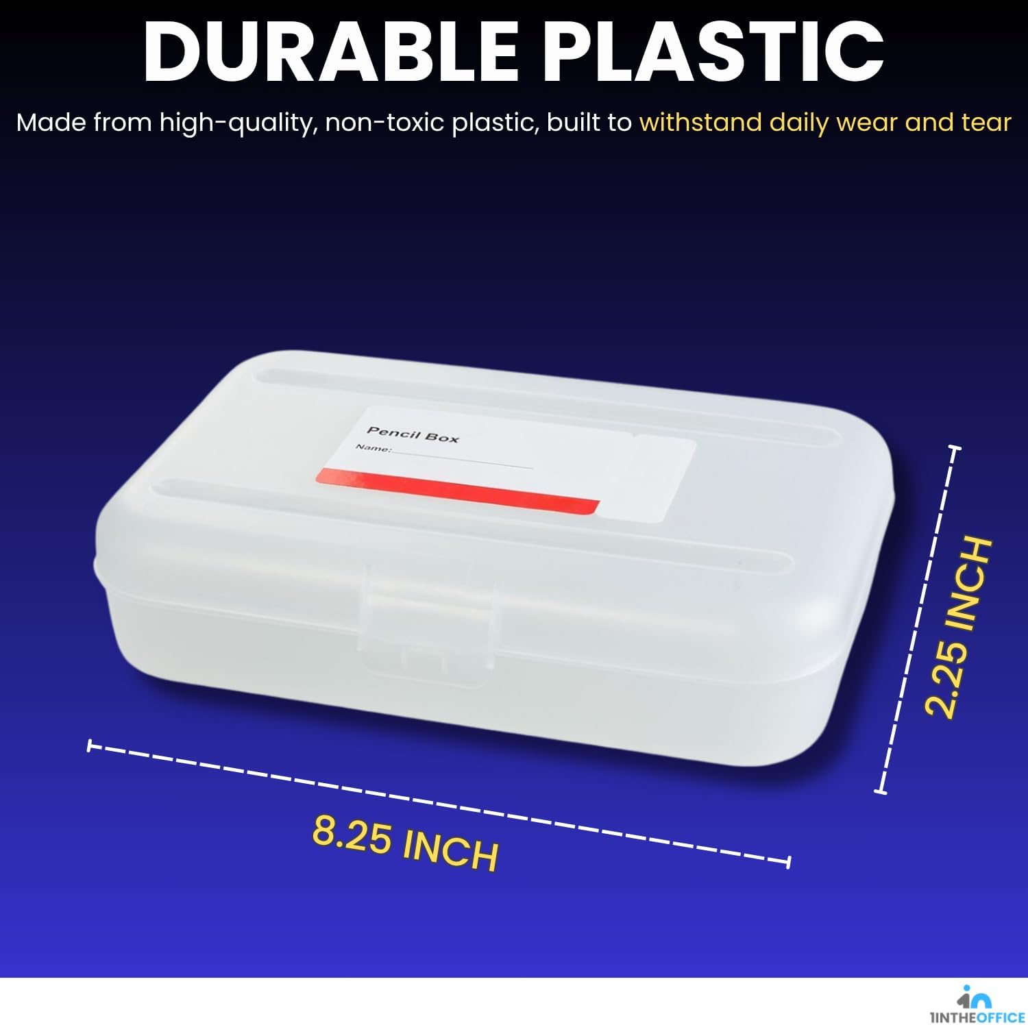 1InTheOffice Clear Pencil Box, Pencil Case Plastic Box, Translucent, Large Capacity, Snap-Tight Lid, 8 Pack image 3