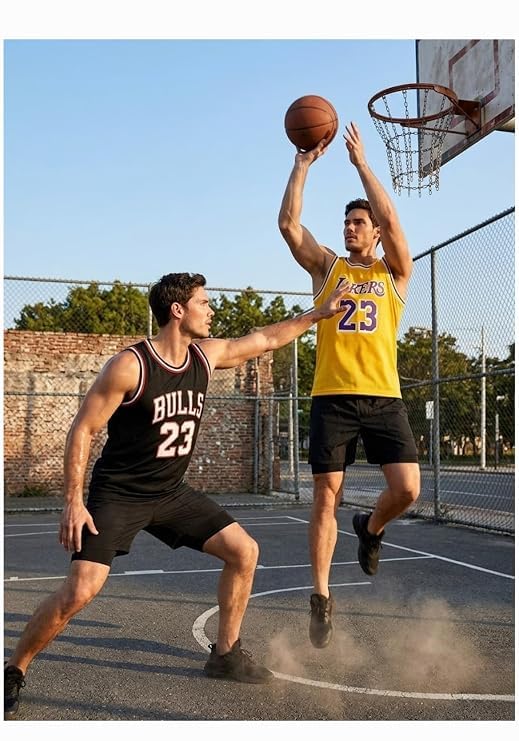 Image of AKAR Men's Basketball Jersey Sleeveless Athletic Vest, Bulls 23 Print, Black, Lightweight Breathable Performance Shirt for Gym & Fitness