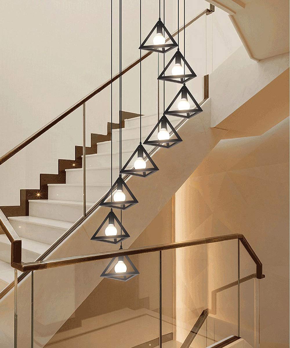 Grande suspension escalier de luxe moderne style rétro noir