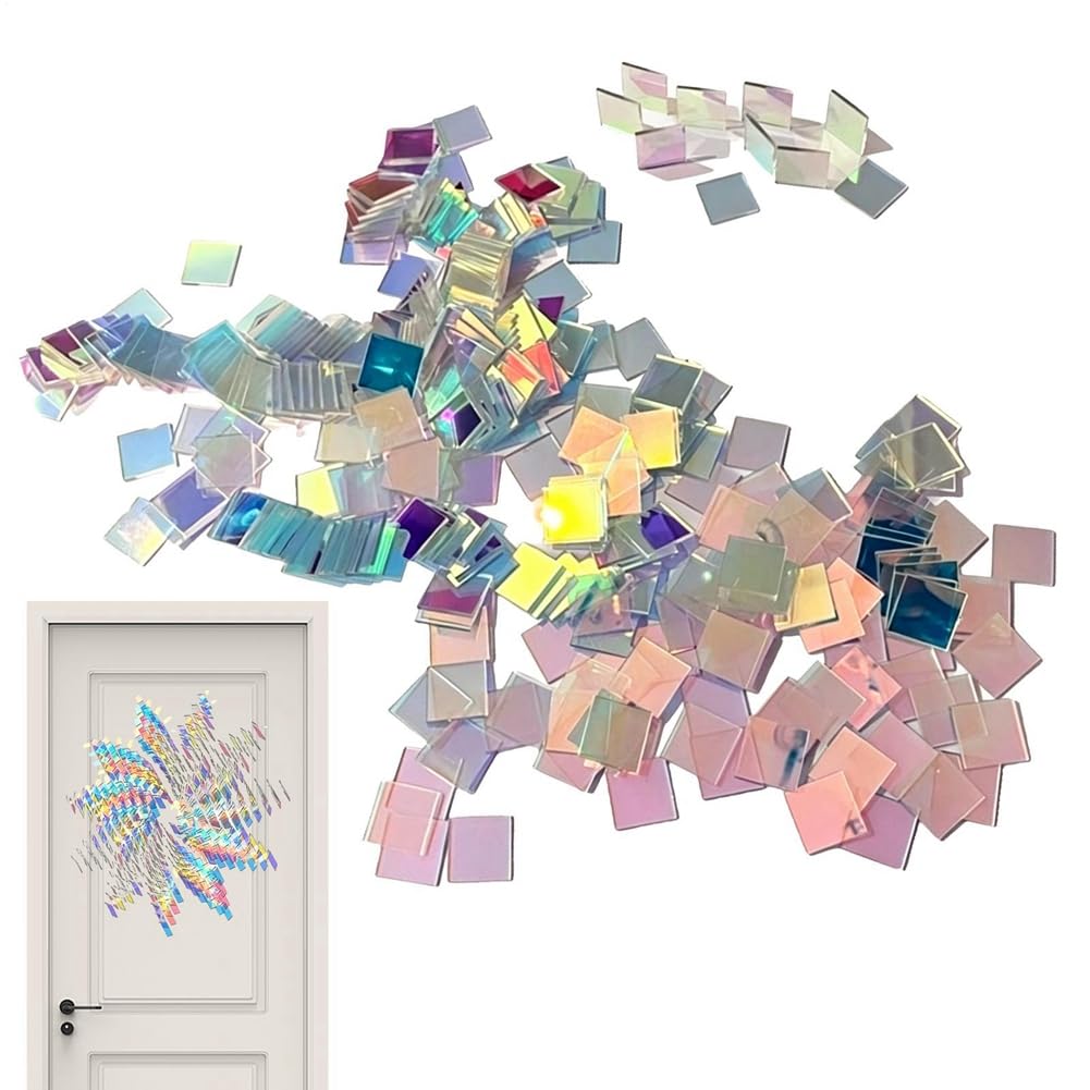 Aundhegrtt As Shown Rainbow Holographic Acrylic Sheets 100Pcs Panel Double-Sided Iridescent Squares For Home Crafts Colored Boards