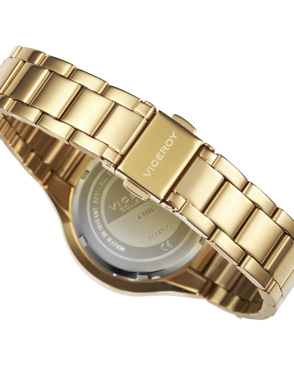Viceroy Reloj Analógico Mujer de Acero Inoxidable - 35 mm - Movimiento de Cuarzo - Esfera Dorada con Circonitas - Acabado Dorado - Resistente al Agua 3 ATM - Colección Chic – 401056-27