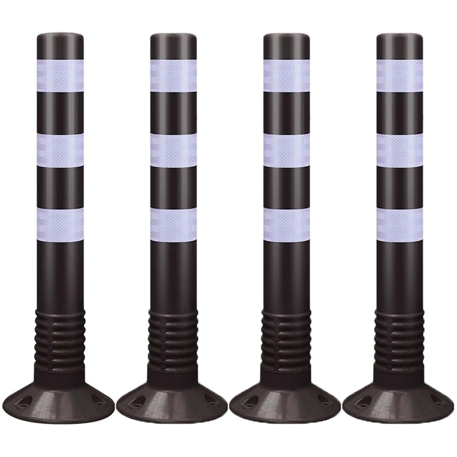 SaryEdge Traffic Safety Bollards with Reflective Bands - Durable Plastic Parking Barriers for Driveway and Road Delineation,Black-4pcs,Black-4pcs