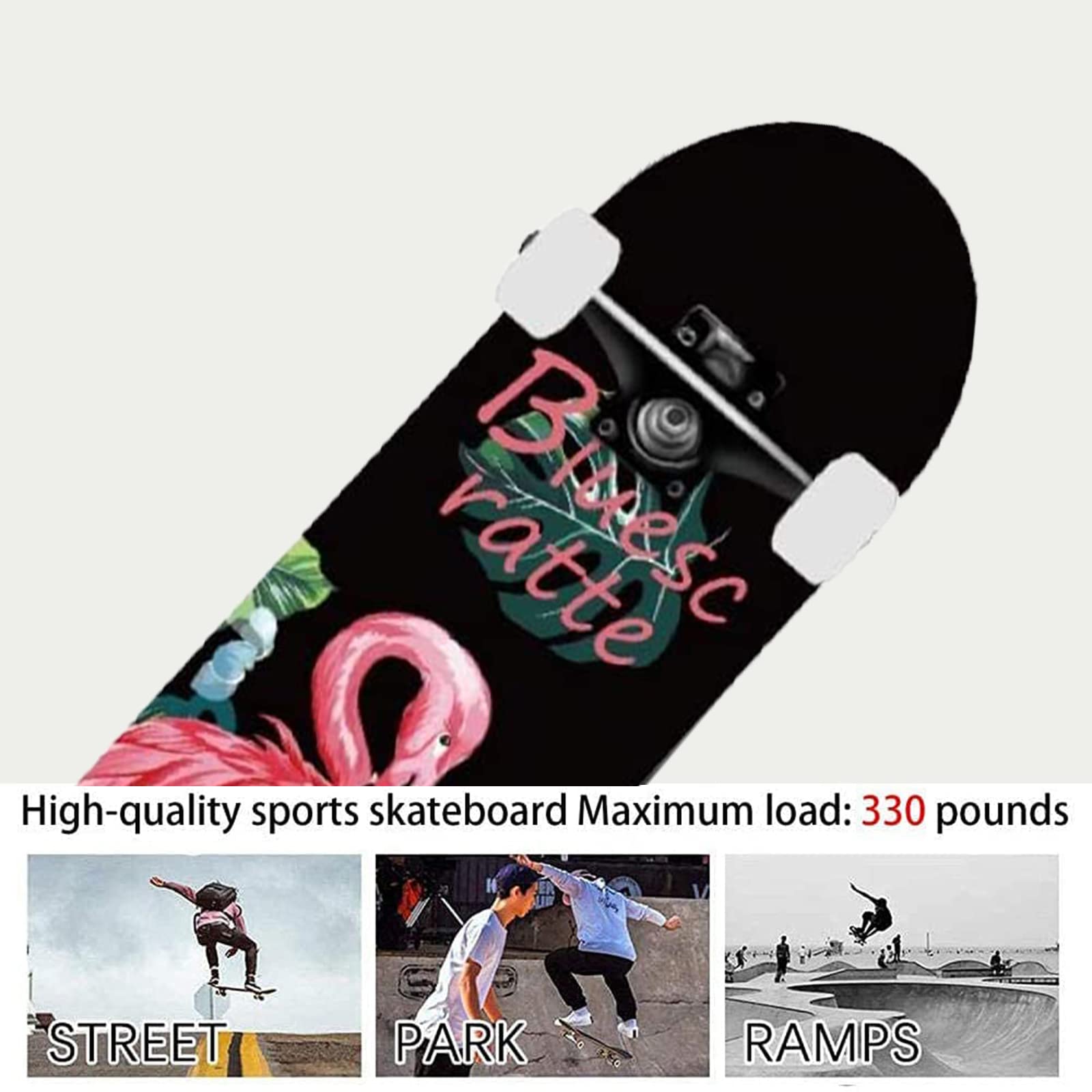 Skateboard Complet 31 Pouces - Érable 7 Plis - Roues PU 54mm 95A - Roulements ABEC-11 - Pour Débutants/Pro