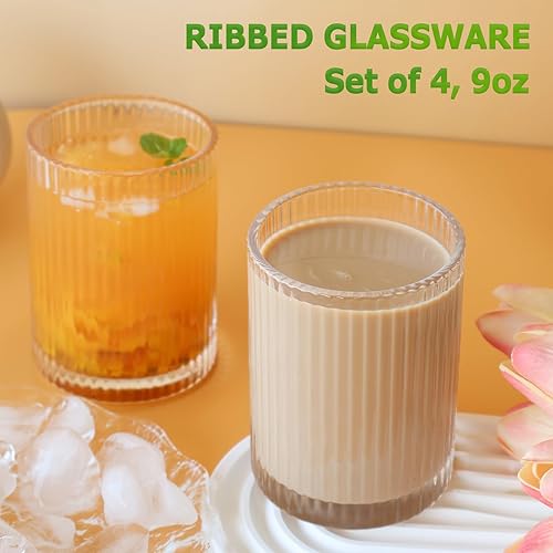 Miniatura 6 de Paquete de 4 vasos de bebida vintage, juego de vasos de cóctel de 9 onzas, vasos de jugo para whisky, refrescos, leche, café