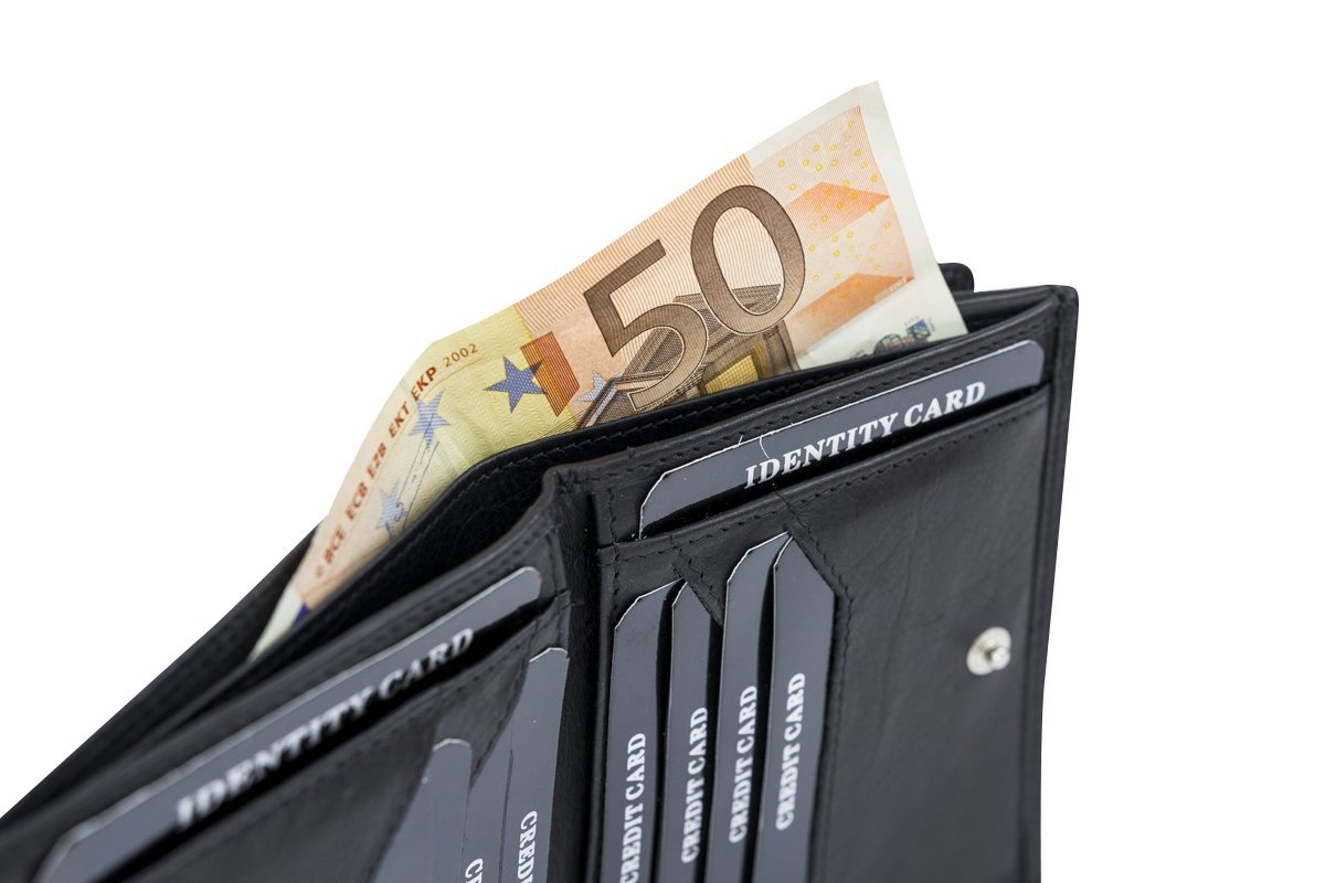 LEAS Modèle Vienne Portemonnaie RFID Portefeuille Particulier en Cuir de Vachette, Fabrication façon « viennoise », avec Compartiment pour la Monnaie carré typique, Noir Special Edition''
