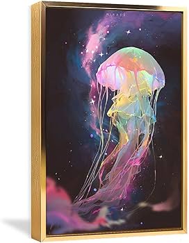 Amazon.co.jp: 絵画 宇宙に浮かぶカラフルなクラゲインテリア 絵画