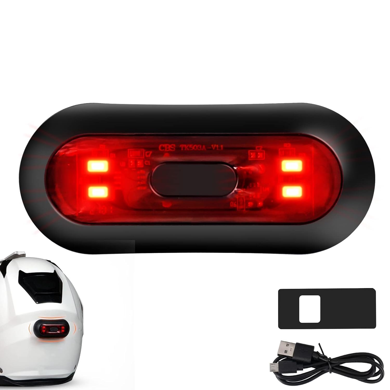 IPX6 Waterproof LED Safety Light for Motorcycle Helmet, Red 4-LED Rechargeable Rear Light with USB Cable, 3 Lighting Modes-image-34