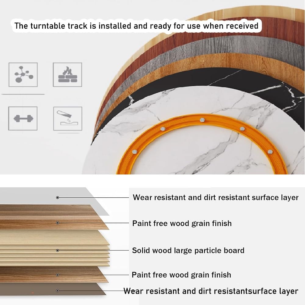 Grande vassoio girevole Lazy Susan in legno, da 50,8 cm a 88,9 cm, rotondo, per tavolo da pranzo e banconi della cucina, finitura in rovere bianco, perfetto per intrattenere e servire