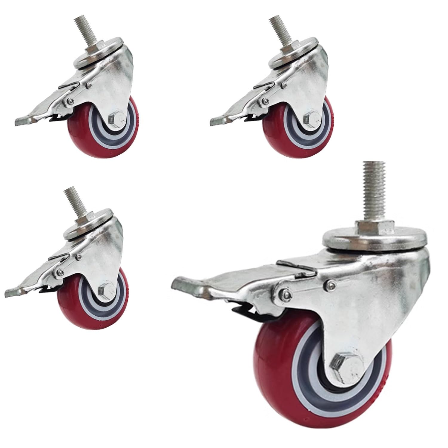 Roulettes pivotantes M20 robustes en PU avec frein pour établi et chariot (Lot de 4)
