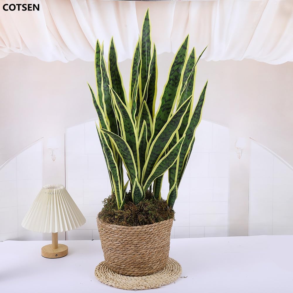 5 Pack Artificial Snake Plants Faux Agave Plant Fake Sansevieria Unpotted 30 inch Artificial Plants Suitable for Garden Home Office Indoor Outdoor Decoration (Yellow Green)