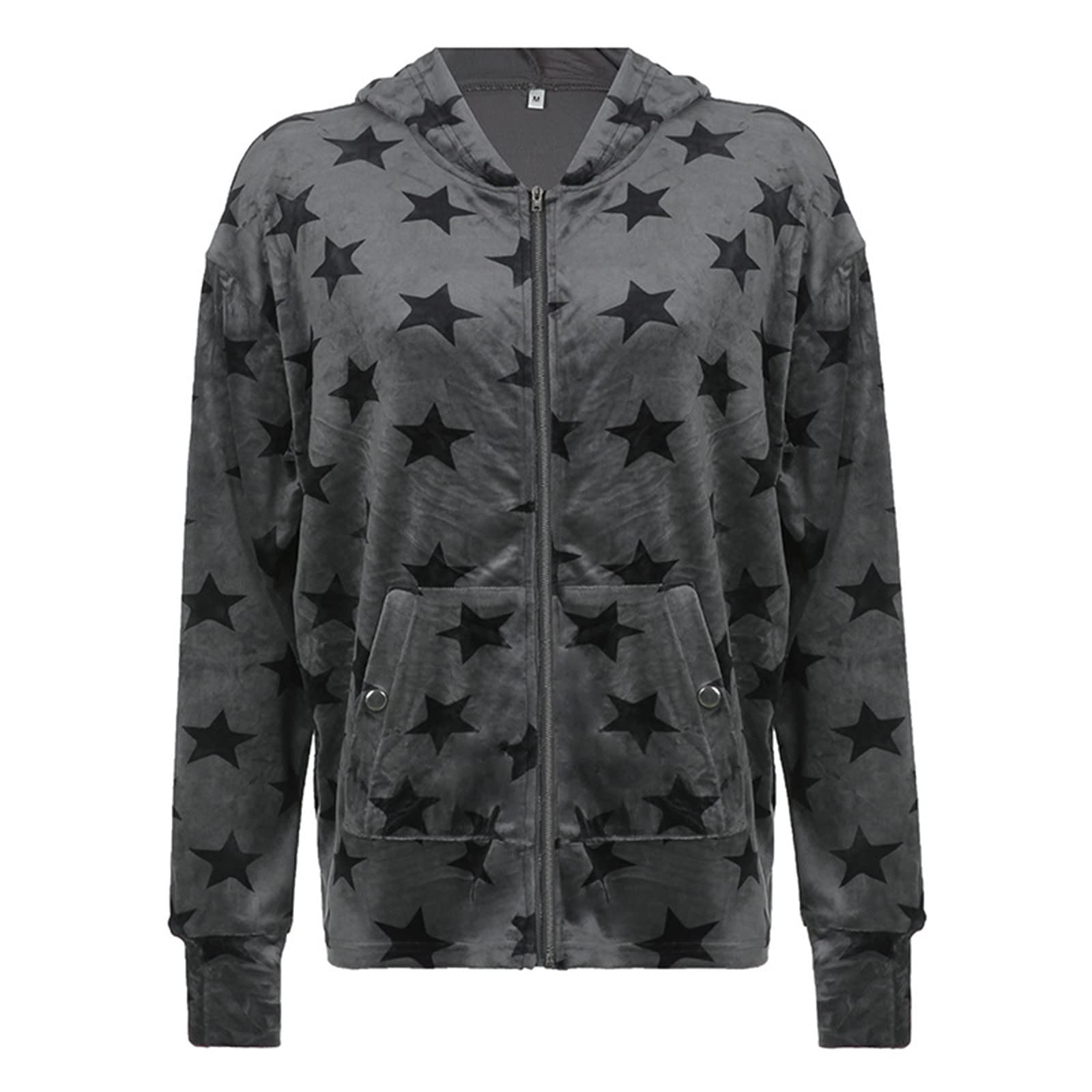 Sexy Outfit Damen Y2k Grunge Star Zip-Up Hoodie Gemütliche Loose Fit Harajuku Streetwear Sweatshirt mit Tasche für Herbst Winter