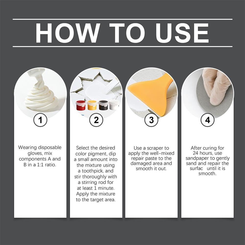 Kit di riparazione per vasca, smalto, fibra di vetro, acrilico, porcellana, ceramica, marmo, granito, scheggiature, ammaccature, crepe, buchi, graffi