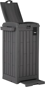 30 Gallon Outdoor Trash Can, Waterproof PP Resin Trash Bin with Tiered Lid, Ashtray & Detachable Tray, Outside Garbage Can for Patio, Garden, Deck, Backyard, Gray