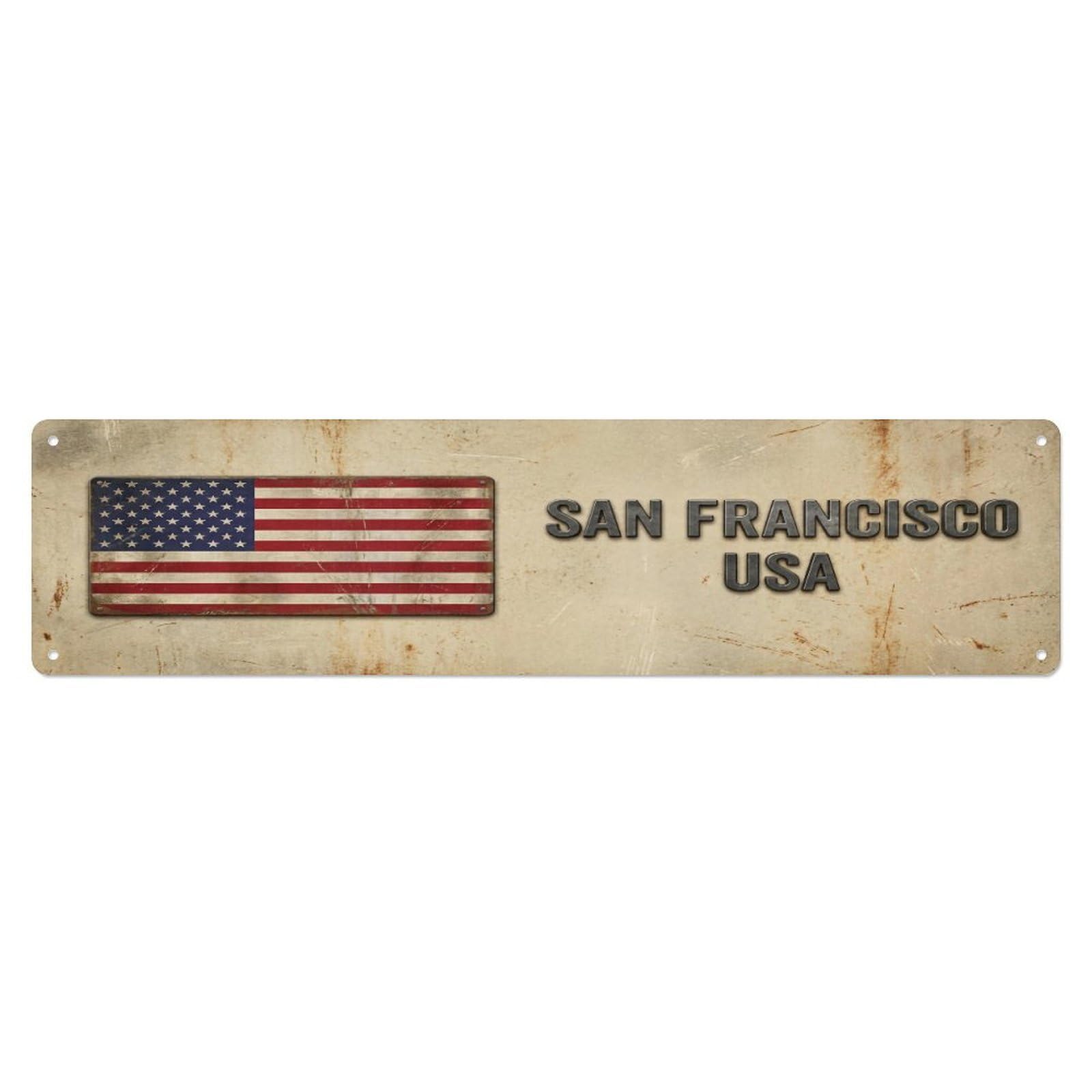 Okahys 4X16inch(10X40cm) Vintage San Francisco Usa Flag Decor Rustic Travel Metal Tin Sign