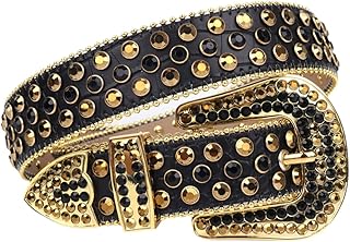 Cinturones incrustados diamante de las mujeres de los hombres cinturones negro amarillo 44 pulgadas, Negro y amarillo.