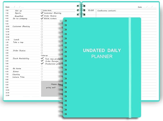 Undated Daily Planner - Undated Planner with Hourly Schedules, Action Items and Follow-up, A4 Daily Organizer Notebook to Increase Productivity, Appointment Book for Time Management, 8.5 11 Inch