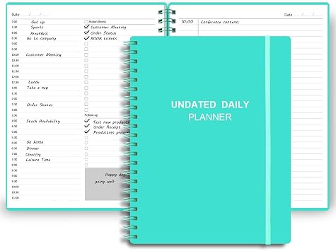Undated Daily Planner - Undated Planner with Hourly Schedules, Action Items and Follow-up, A4 Daily Organizer Notebook to Increase Productivity, Appointment Book for Time Management, 8.5 11 Inch