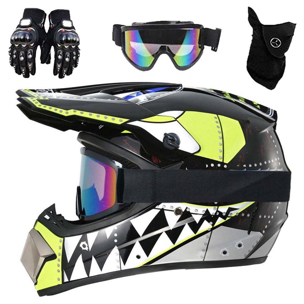 Casco da Motocross Per Bambini, Omologato DOT, Casco da Cross Per Adulti E Ragazzi Dai 9 Ai 14 Anni, Per ATV, BMX, Mountain Bike, Quad, Con Occhiali, Guanti E Maschera