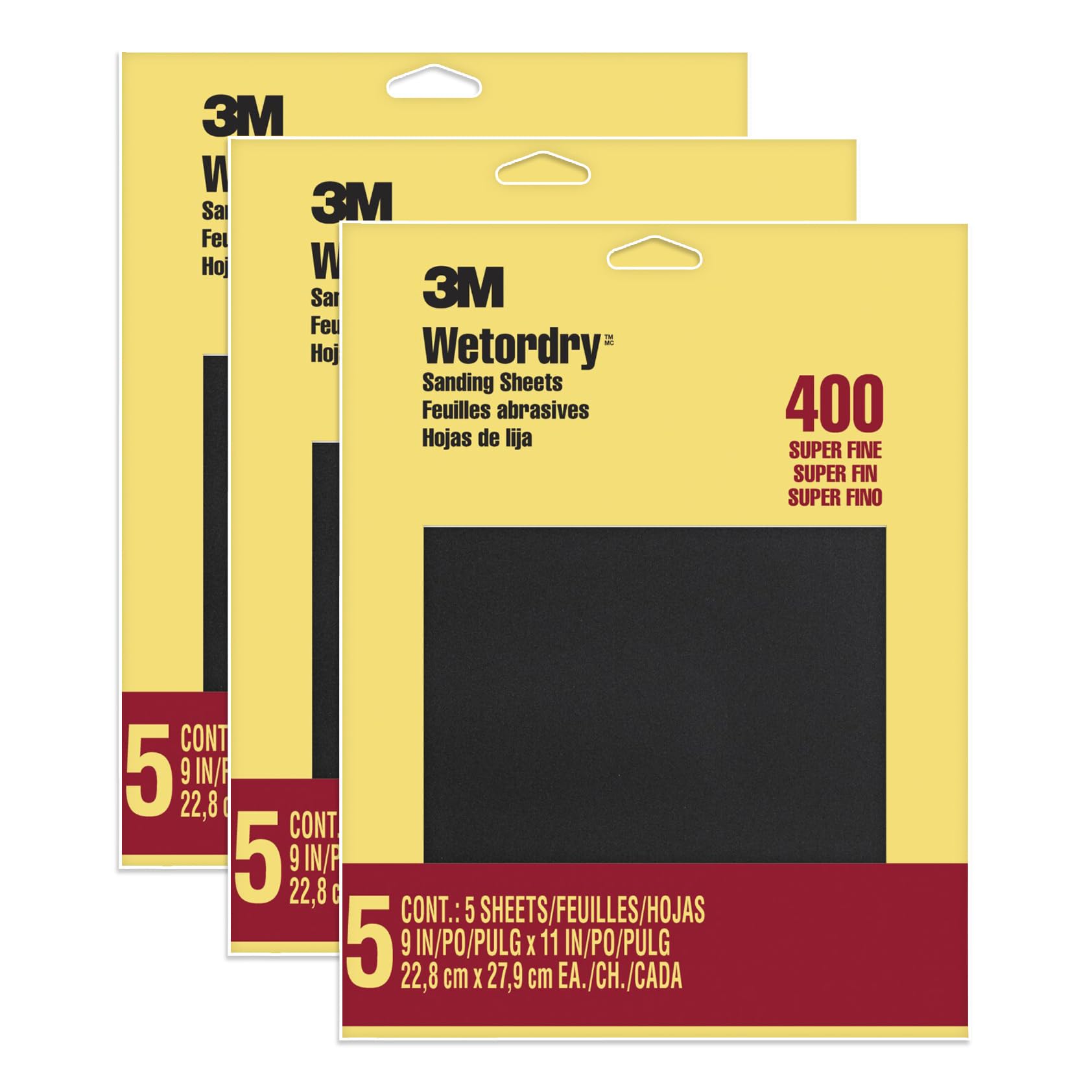 3M Wetordry Sandpaper, 9 in. x 11 in., 400 Grit, 5 Sheets, for Sanding Between Coats of Varnish, Lacquer, Paint & Other finishes, Waterproof Paper,Sanding Paper (9085NA), 3-Pack โ image 1
