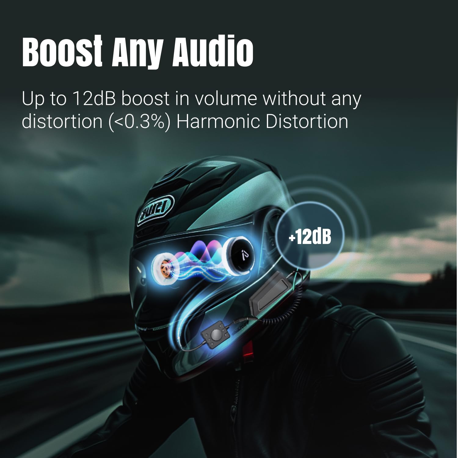 I A S U S EAR3H-MK2 Helm-Audio-Verstärker, 12 dB Lautstärkenverstärker, 3,5 mm Eingang und Ausgang, kompatibel mit den meisten Helm-Komms-Systemen mit Kopfhörer-Ohrhöreranschluss