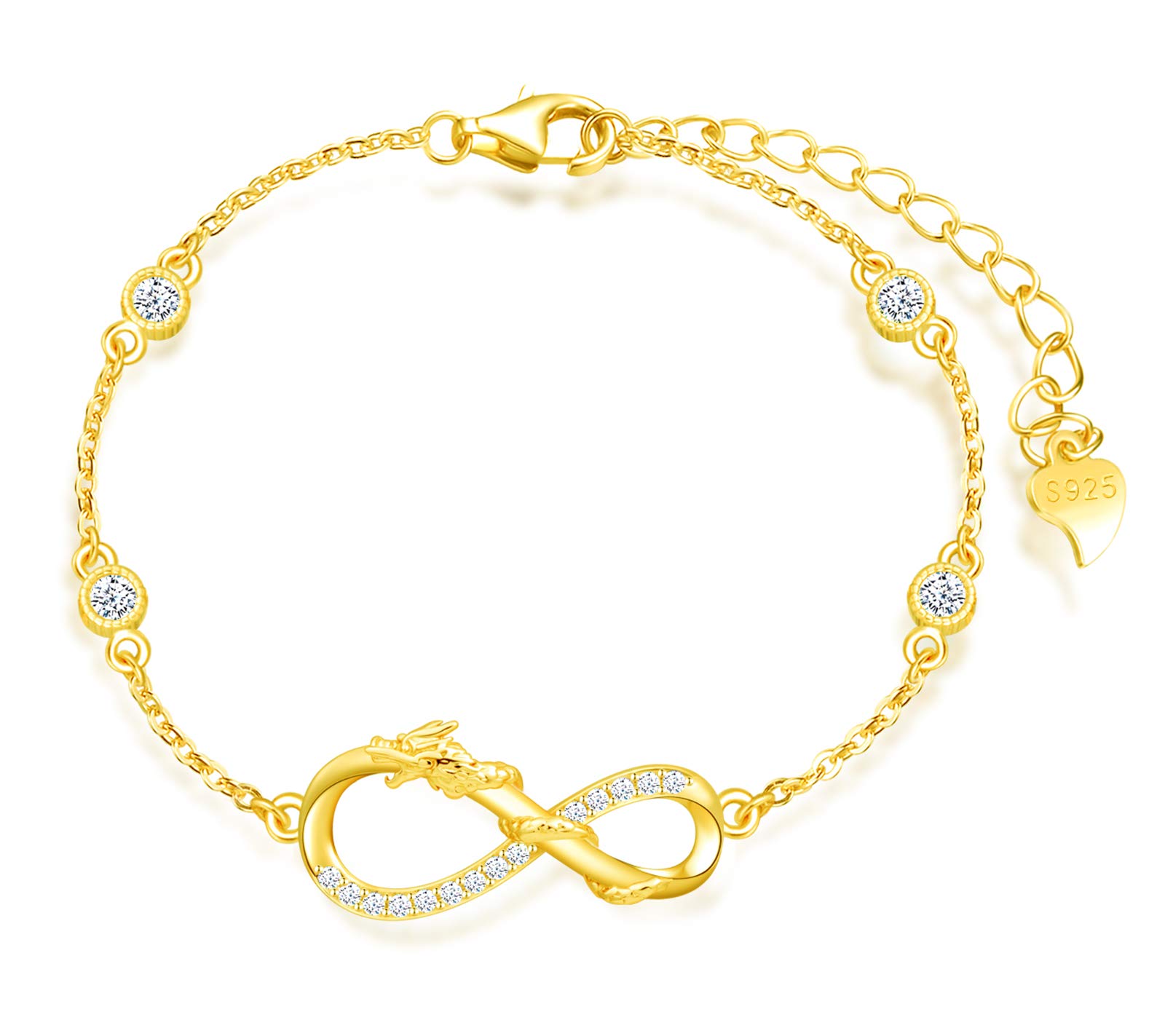 MicLee Armband elegant voor dames en meisjes, 925 sterling zilveren armbanden, Infinity symbool, roze bloem armband, link met hart, ingelegd zirkoon, verstelbare ketting, zilver, roségoud of goud