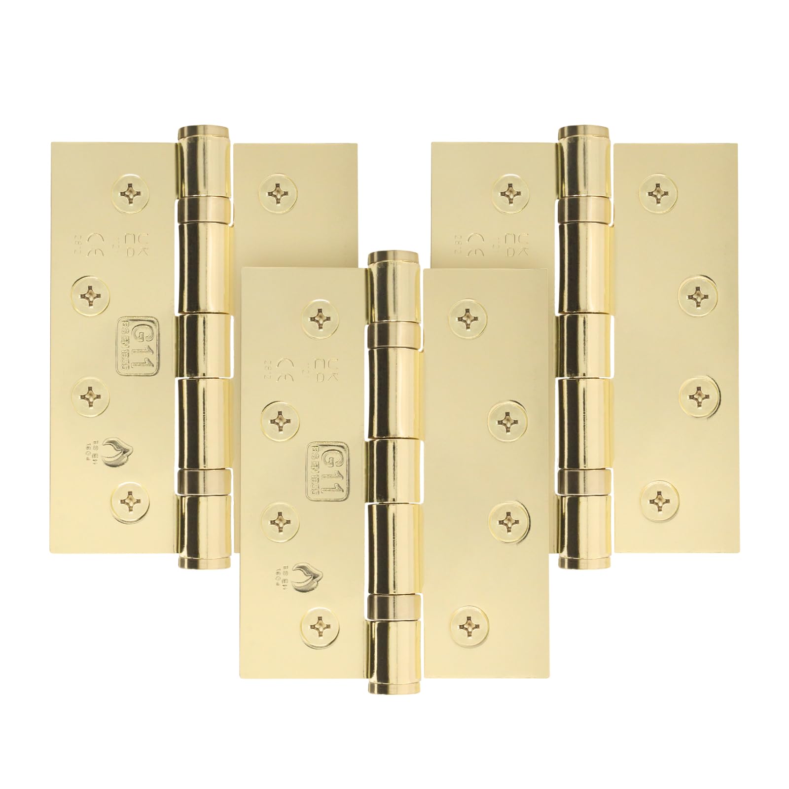 Eai Polished Brass Brass Door Hinges | 4 Inch / 102Mm Internal Fire Door Hinges | 1.5 Pairs