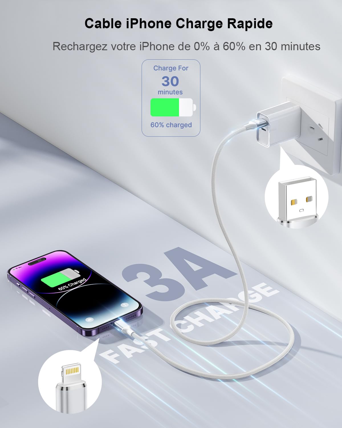 SIZUKA Cavo IPhone Lightning 2m, 2 Pezzi, Nylon Intrecciato, Certificato MFi, Ricarica Veloce 2.4A E Sincronizzazione, Per IPhone 13 12 11 Pro XR 8 7 6 SE IPad