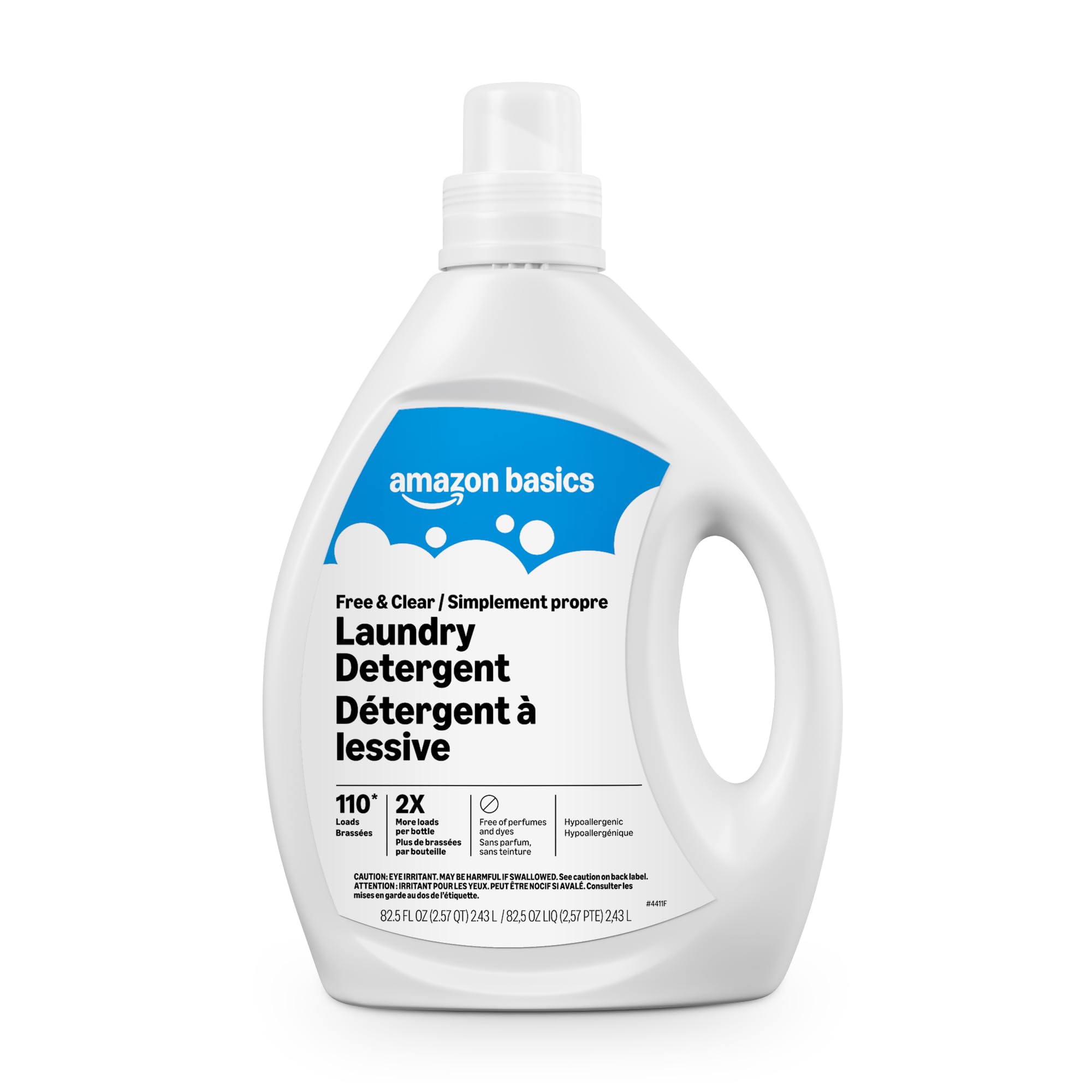 Amazon Basics Concentrated Liquid Laundry Detergent, Free of Perfumes &amp; Clear of Dyes, 110 loads, 82.5 Fl Oz, Packaging May Vary