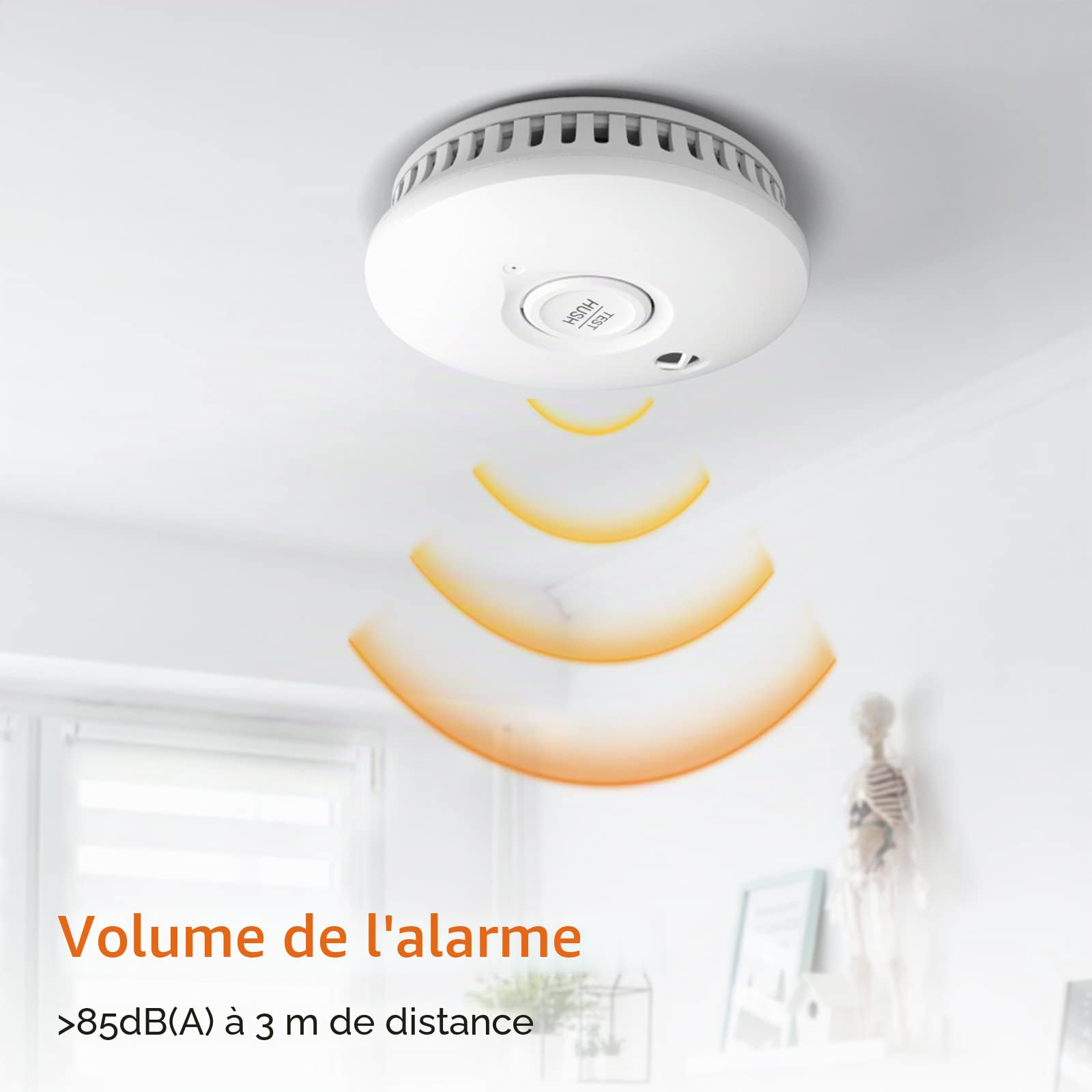 Détecteur de fumée avec Pile 10 Ans | Détecteur Incendie avec Fonction Silence et autotest Capteur photoélectrique, certifié Q DIN EN14604,4 pièces