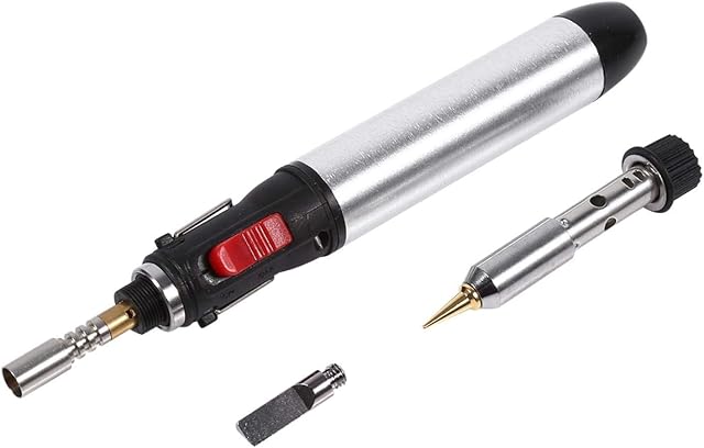 Butane Soldering Kit, 4 in 1 Multi Purpose Cordless Gas Iron Cordless Electronics Portable Temperature Adjustable Welding Torches Tool Flame with Aluminum Alloy Handle for Metal Jewelry Repairing DIY