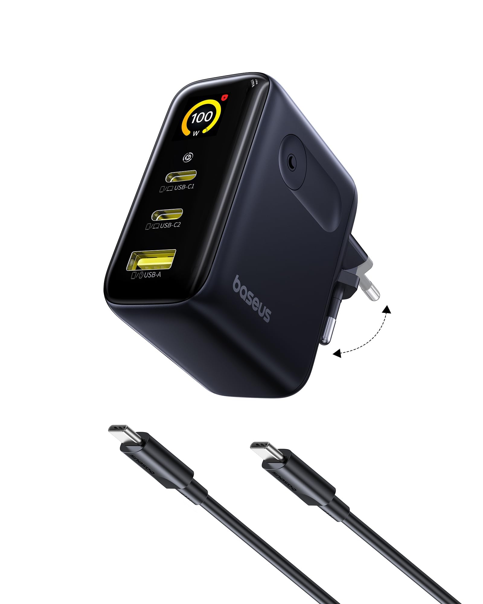 Baseus 100W Picogo USB C Ladegerät, Smart Display & Touch Control, 3-in-1 Schnellladegerät, GaN USB C Netzteil, Kompatibel mit MacBook, iPhone 17/16/15/14, Galaxy 25/24/23, Pixel und mehr